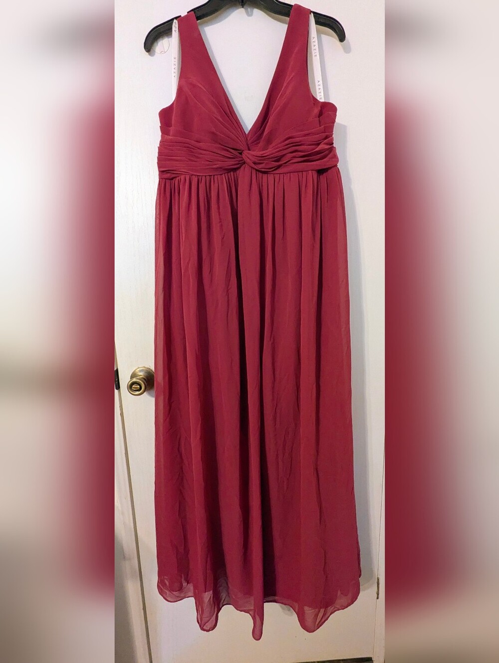 AZAZIE Yetta A-Line V-Neck Gathered Chiffon Floor-Length Dress Scarlet Size A14